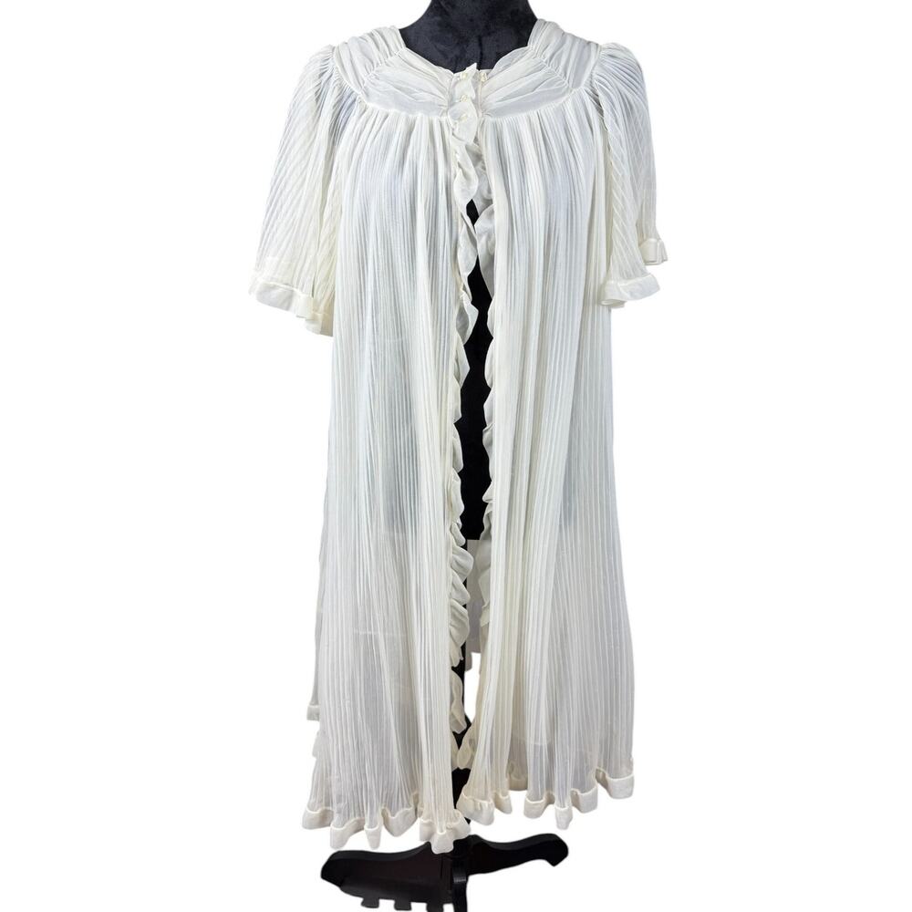 Vintage Evette Lingerie Womens Size M Chiffon Peignoir Sheer Accordion Pleat